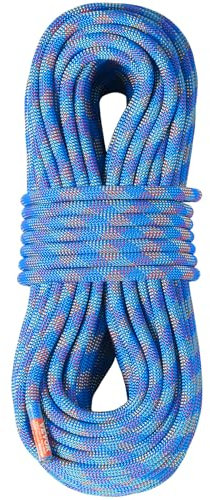 VEVOR dynamisches Kletterseil 50 m, Outdoor-Kletterseil 10,2 mm, 25 kN Bruchspannung, dehnbares Faserseil dynamisches Kletterseil mit Stahlkarabinerhaken für Flucht, Abseilen, Brandrettung, Blau