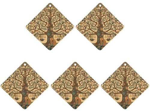 Tree Of Life Car Air Freshener Hanging Incense Chips 5 Pack Automotive Scented Hanging Sheets for Car Home Auto Interior Decor Rhombus,black-style