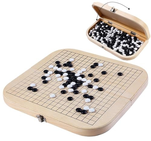 GO Game Set - Go Chess Game Set With Double Convex Melamine Stones, Wooden Gomoku Board Game, Folding Go Game Set Board, Classic Strategy Board Game, Portable Travel Go Game Set Board