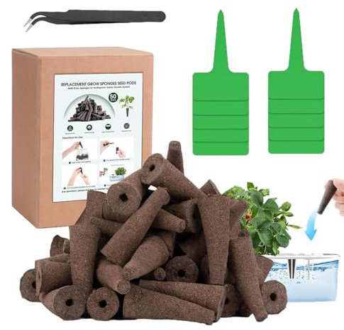 Aizuoni Ersatzschwämme für den Pflanzenanbau, Schwämme für den Pflanzenanbau für die Hydrokultur - Pflanzenwachstumsschwämme mit 10 Pflanzenetiketten | Gewächshäuser und Pflanzenkeimungsausrüstung für