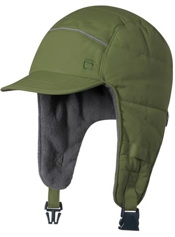 GADIEMKENSD Winter Trapper Hunting Hat with Earflaps Brim Visor Reflective Baseball Cap Warm Aviator Hats for Ski Rain Work Golf Running Outdoor Army Green