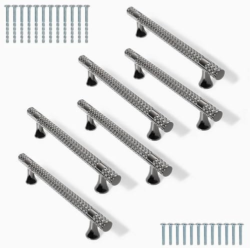 YNDD 6 tiradores de cocina negros 192 mm distancia entre orificios, modernos tiradores dorados para muebles, tiradores de aleación de zinc para armarios de cocina, baños, cajones, cómodas, decorativas