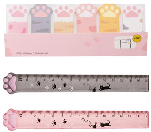 OUDQFCJ 2er-Pack Meow Ruler, Lineal, zum Messen, Unterstreichen und Zeichnen von präzisen Linien, Lineal in Katzenpfotenform, aus Kunststoff (15 cm)