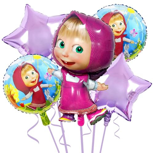 Cartoon Luftballons, 5 Stück Masha Party Deko Kindergeburtstag set Cartoon Masha Set Folienballon Masha für Luftballon Geburtstagsfeier Dekoration für Mädchen