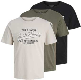 JACK & JONES Mens Ethan 3 Pack T-Shirt Black/Olive/Moonbeam XL