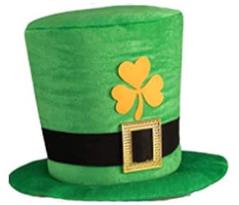 St. Patrick's Day Hut mit Kleeblatt Samtgrüner Zylinder für Faschingskostüme Kopfbedeckung für St Patricks Day Kostüme Karneval Mottoparty Männer und Frauen (A-06, Einheitsgröße)