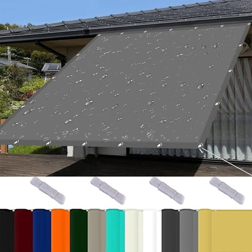 Toldo Vela Rectangular 5 x 9 m Resistente Al Agua con Ojales y Cuerdas Rayos UV HDPE Toldo de Vela Solar Rectangular Vela Toldos para Aire Libre Piscina, Gris Claro