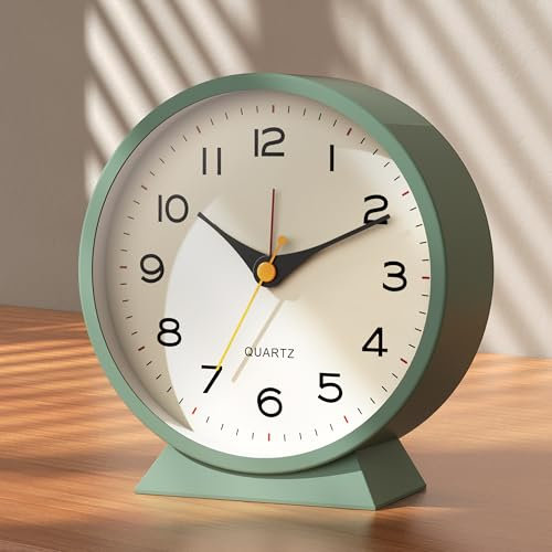 AYRELY®4.5 Zoll Wecker Analog ohne Ticken, Kleiner Retro-Metall-Tischuhr, batteriebetrieben, mit Nachtlicht für Kinder und Erwachsene. Ideal für Nachttisch, Schlafzimmer und Wohnzimmer-Deko (Grün)