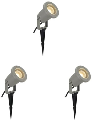 SLV NAUTILUS | Außenlampe für die Beleuchtung von Garten, Terrasse, Pflanzen, Wegen, Teich, Aussen-Leuchte, Außen-Strahler | IP65, GU10, mit Stecker, mit Erdspieß, Grau (Packung mit 3)