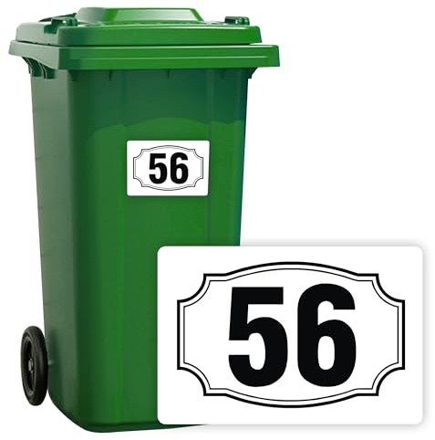 EDSG 4 x Wheelie Bin Stickers, Personalised Bin Numbers for Wheelie Bins, Custom Wheelies Bins Numbers Stickers, Number Sticker with House Number Street Name (Design 9)