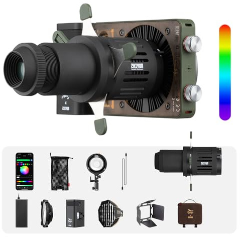 ZHIYUN MOLUS X100 RGB PRO [Officiel] V2 Version Améliorée - Projecteur vidéo portable 100 W pour la photographie professionnelle (monture ZY) - Kit snoot optique conique - Éclairage studio photo et vi