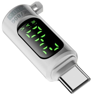 USB Tester, Digital Display Adapter, High Speed Transportation Portable Compact Aluminum Alloy Lightweight, USB Adapter for Game Controller Phone Tablet Laptop, 1.42x0.51x0.51Inches, White, Black