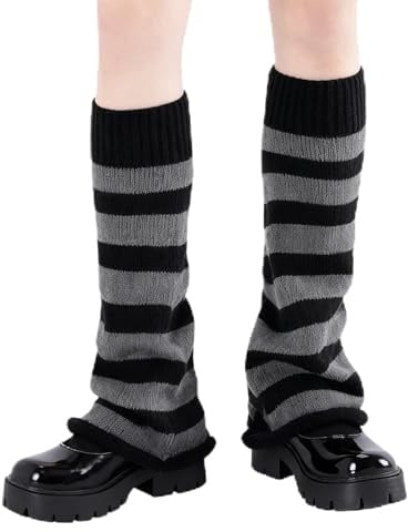Yuwnd Stulpen Damen, Schwarz Graue Gestreifte Leg Warmers, Beinwärmer Damen Wintermode, Weiche Stulpen für Mädchen Geburtstag Party Geschenk