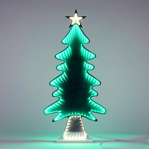 Spetebo Tannenbaum Aufsteller 50 cm mit Infinity Effekt Beleuchtung | 161 LED, 3D Weihnachts Dekofigur, Beidseitig beleuchtet, Spiegeltunnel Deko, Für Innen