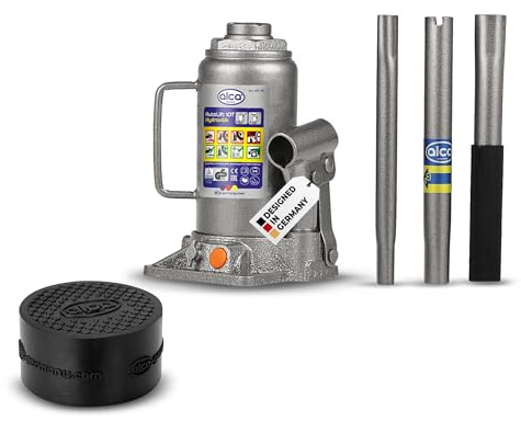 alca® Wagenheber Set hydraulisch 10 t 205-390 mm Hubhöhe inkl. Gummiauflage | Doppelkolben Stempelheber aus Stahl im Bundle mit extra Gummiauflage, Unterstellheber für Auto, SUV