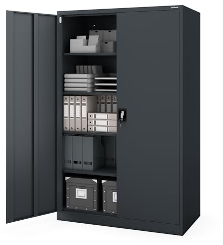 Jan Nowak Aktenschrank Büroschrank Metallschrank abschließbar 185x60x115 cm | Dokumentenschrank, Ordnerschrank für 70 Ordner, 4 verstellbare Regalböden, robuster Stahlkorpus für Büro und Archiv