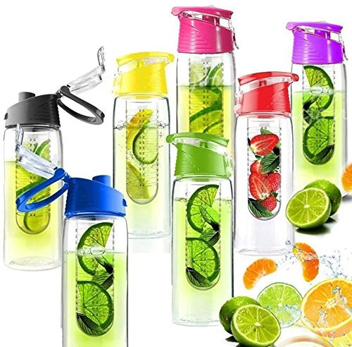 MIULI 800ml Fruit Infusing Water Bottle with Fruit Infuser and Flip Lid Lemon Juice Make Bottle-Blue