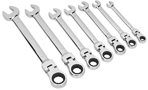 Sealey S01143 Metric Flexible Head Ratchet Combination Spanner Set, 7 Pieces