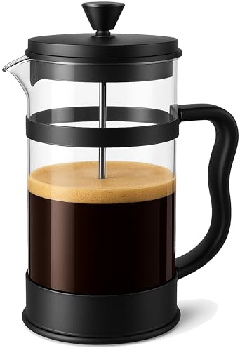 Utopia Kitchen Borosilicate Glass French Press Coffee Maker 34 Oz, Heat-Resistant Cafetiere & Tea Maker, Thickened Glass Coffee Press for Travel and Camping, Black