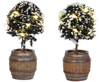 Luville - Buxus Tree in a Barrel 2 Pieces h8.5cm - Weihnachtshäuser & Weihnachtsdörfer
