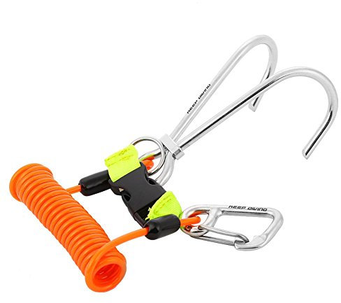 VGEBY Riffhaken Tauchen, Reefhaken Tauchen Reef Hook Edelstahl Doppelhaken mit Karabiner Spirale Spule Lanyard
