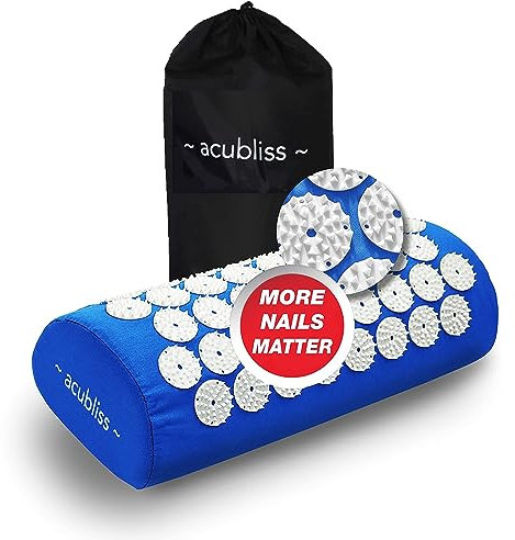 Acubliss Akupressur Kissen – Akupressur Nackenkissen mit 2.142 Noppen gegen Nackenschmerzen, Rückenschmerzen und zum Stressabbau – Mit Beutel – Größe 37 x 15 x 10 cm – Blau