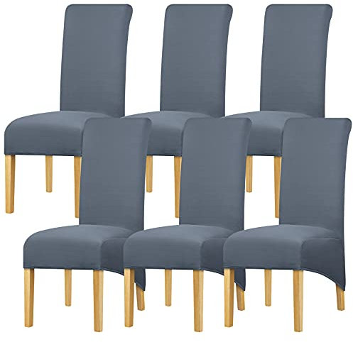 Leorate High Back Chair Cover Stretch Spandex Fabric Chair Cover Seat Cover for Home Dining Room Kitchen Hotel Grey Blue 6 pieces