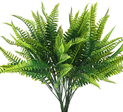 HUAESIN 4pcs Planta Artificial Exterior Resistente UV Rama de Boston de Helecho Artificial Decorativa Verde Flores de Plastico Arbusto para Jardinera Patio Boda Jarrones Hogar Jardín Granja 40cm