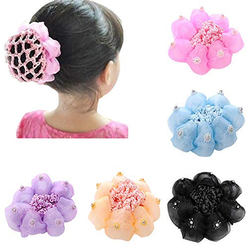 5 Stück Mädchen Blumen Ballet Knotennetz Haarnetz Bun Frisurenhilfe Duttnetz Haarschmuck