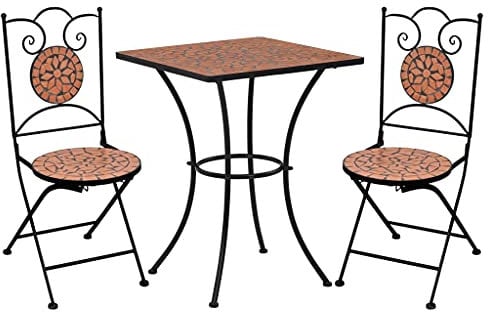 vidaXL Mosaik Bistroset 3-TLG. Sitzgruppe Balkonset Sitzgarnitur Balkonmöbel Gartenmöbel Mosaiktisch 2 Mosaikstühle Keramik Terrakotta