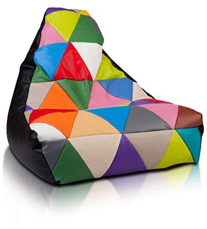 Ecopuf - Keiko Patchwork Pouf Sessel Outdoor - Sitzsack Styroporkugeln - Wasserfester Stoffsack - Entspannungssessel - Wohnungseinrichtung - Sessel Größe M - 100x80x85cm, Schwarz E14