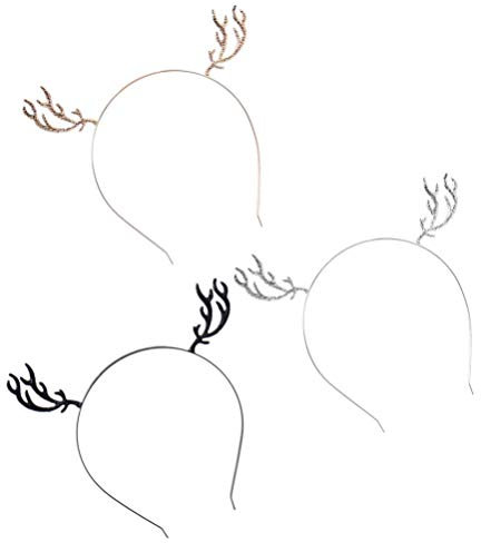 FRCOLOR 3 Stück Weihnachten Rentier Geweih Stirnband Metall Hirsch Horn Kopfschmuck Festival Cospaly Bopper Haarband für Weihnachten Urlaub Kostüm (Schwarz Silber Golden)