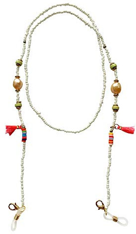 Verspielte Fashion Brillenkette Maskenkette Boho Südsee - Weiß - Accessoire Mundmasken Sonnenbrille Schlaufe Karabiner