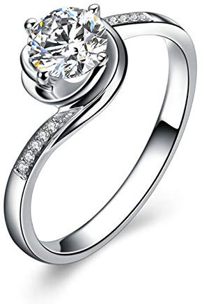 Daesar Damen 18 Karat Weißgold Ring Hochzeit, Blume Ring mit 4-Steg-Krappenfassung Diamant 0.3ct Verlobung Ringe Weißgold Eheringe Nickelfrei Große 57 (18.1)