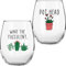 Sukkulentenkaktus-Geschenke für Frauen, Set mit 2 lustigen Weingläsern, 425 ml, Geschenktasse für Pflanzenliebhaber, Motiv: What the Fucculent - Pot Head Crazy - Plant Lady Wine Glass Tumbler -