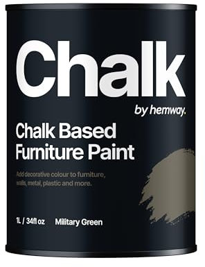 Hemway - Chalk Based Furniture Paint - Military Green 1 L | Chalky Matt Shabby Chic Finish for Interior & Exterior Home Decor | Quick Dry & All-in-one