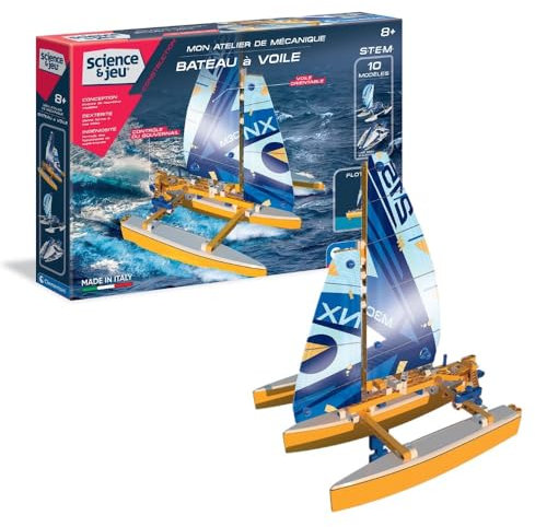 Clementoni 52537 - Mon Atelier de mécanique, Bateau à Voile Flottant - Jeu de Construction - Version française - 8 Ans et Plus - Fabriqué en Italie