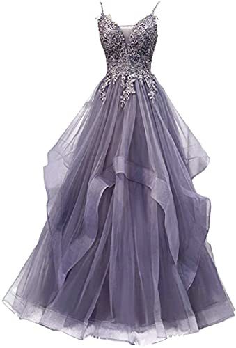 Xinaier Robe de soirée formelle, à bretelles spaghetti, en tulle, pour femme, robe de bal, robe de mariée, 46