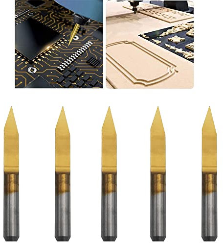CESFONJER Utensili per incisione in metallo duro, Punte per incisione del router di CNC, utensile per intagliare il rivestito in titanio, 30 gradi, punta da 0,1 mm (5 Pcs)