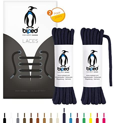 biped LACES 2 paia di lacci tondi in cotone ø 3,5 mm - lacci antistrappo di qualità per scarpe in pelle, stivali, scarpe da ginnastica e scarpe sportive - made in EU z2901(blu marin,90 cm)