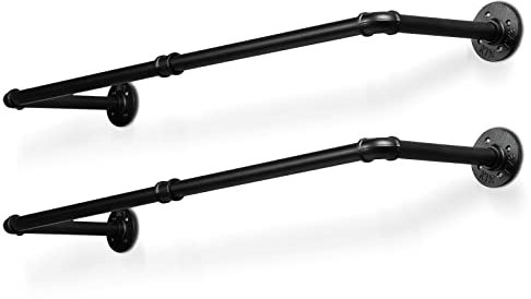 Tubiaz Wandgarderobe 2er Set Kleiderstange Wandmontage Industrieller Stil mit Haken, bis 65 kg belastbar, 92 x 25 cm Metallkleiderstangen Kleiderständer