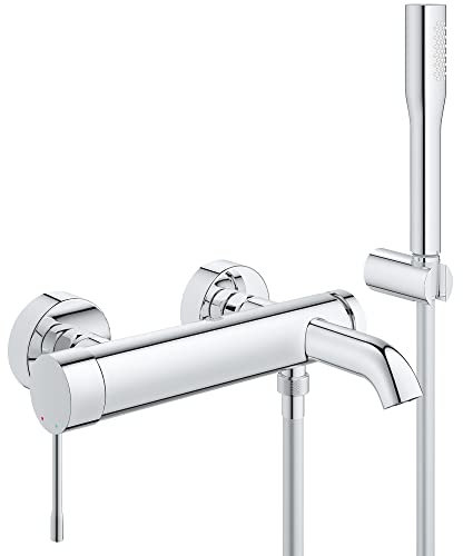 GROHE Einhand-Wannenbatterie Essence 25249_1, Wandmontage, mit Brausegarnitur, eigensicher, Professional Edition, chrom