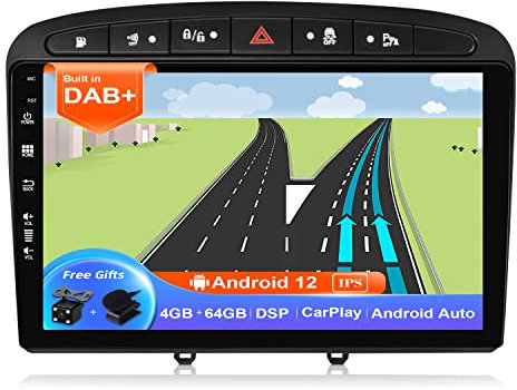 JOYX Android 12 Autoradio Passt für Peugeot 308/408 (2010-2016) - Eingebaut DAB/DSP/Carplay/Android Auto - 4G+64G - Kamera MIC KOSTENLOS - 9 Zoll 2 Din - Unterstützung SWC 4G WiFi Fast-boot 360-Kamera