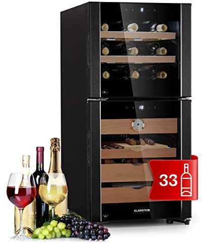 KLARSTEIN Cave a Cigare Electrique, Humidificateur à Cigare Cubain, Boite à Cigare, Humidor a Cigares, Cave à Vin de 89L, Affichage Numérique LED, Contrôle de la Température, Humidifier et Hygromètre