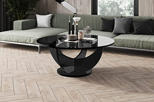 designimpex Design Couchtisch HRC-111 Hochglanz Wohnzimmertisch Highgloss Rund Tisch ?100 cm x 40 cm, Farbe:Schwarz Hochglanz