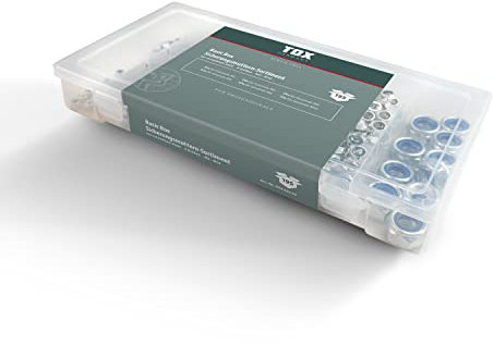 TOX Sicherungsmuttern-Sortiment aus verzinktem Stahl, Sechskantmuttern mit Polyamidklemmteil in 6 gängigen Größen in transparenter Transportbox, M3, M4, M5, M6, M8, M10, 195-tlg., 09490203