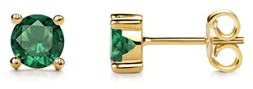 14 Karat 585 Gelbgold Ohrringe Hochglanz Solitär Ohrstecker mit Smaragd