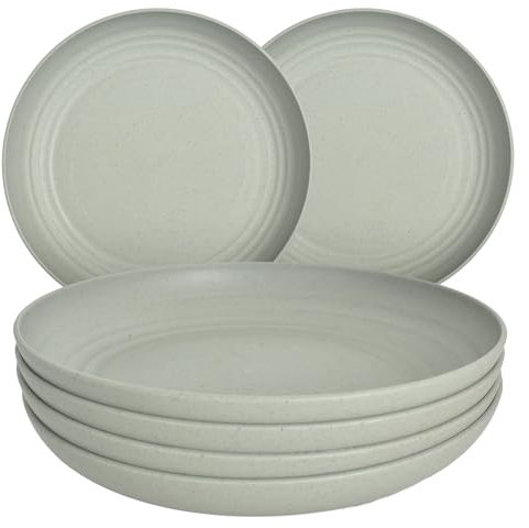 JSYMJSY Tiefe Teller Set, 6Teilig 25cm Groß Speiseteller Bruchfest, Essteller Plastik Mehrweg, Camping Teller, Leicht, Kunststoff BPA-Frei Mikrowellenfest Spülmaschinenfest, Grau