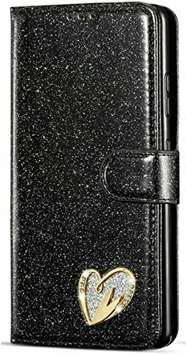 MHtech Case For Apple iPhone 13 MINI, Phone Case Shiny Leather Bling Glitter Book Flip Stand Card Wallet Protective Cover For iPhone 13 MINI Phone (Black)