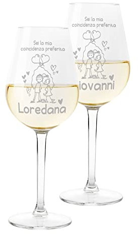 Colorfamily Coppia Calici Personalizzati SanValentino Set da 2 calici Vino SanValentino con Nome Sei la mia coincidenza preferita Innamorati Matrimonio Fidanzamento - Bicchiere in Vetro 500 ml